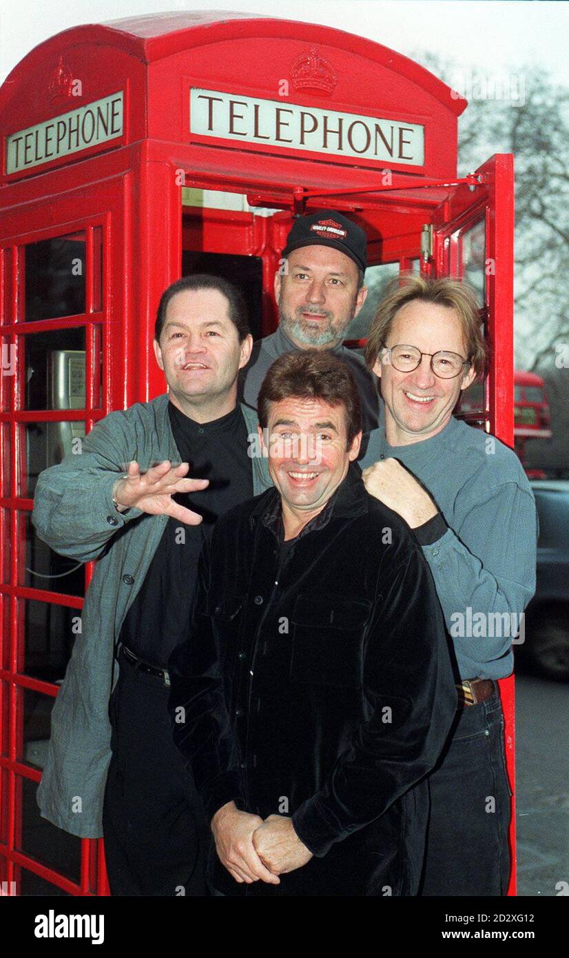 The Monkees (clockwise from left) Micky Dolenz, Mike Nesmith, Peter Tork and Davy Jones, arrive in London today (Friday) to launch their first UK tour in 30 years. The legendary sixties band will be hitting the road on March 7, promoting a new album, 'Justus', released on January 27. Photo by Fiona Hanson/PA Stock Photo
