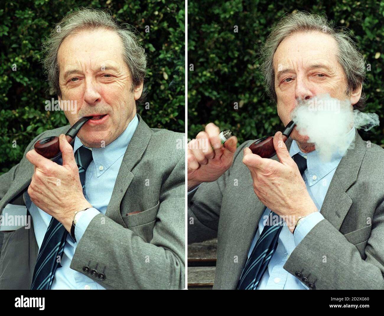 Author Malcolm Bradbury, whose short novel 'Cuts' was broadcast on ITV on New Years Eve, enjoys a smoke after he was named Pipersmoker of the Year in London. Bradbury is only the second novelist to win the POY award. The first was JB Priestley in 1979.     * 27/11/00: Sir Malcolm Bradbury has died. He was 68. The writer of The History Man passed away after a long illness at his home in Norwich.  Stock Photo