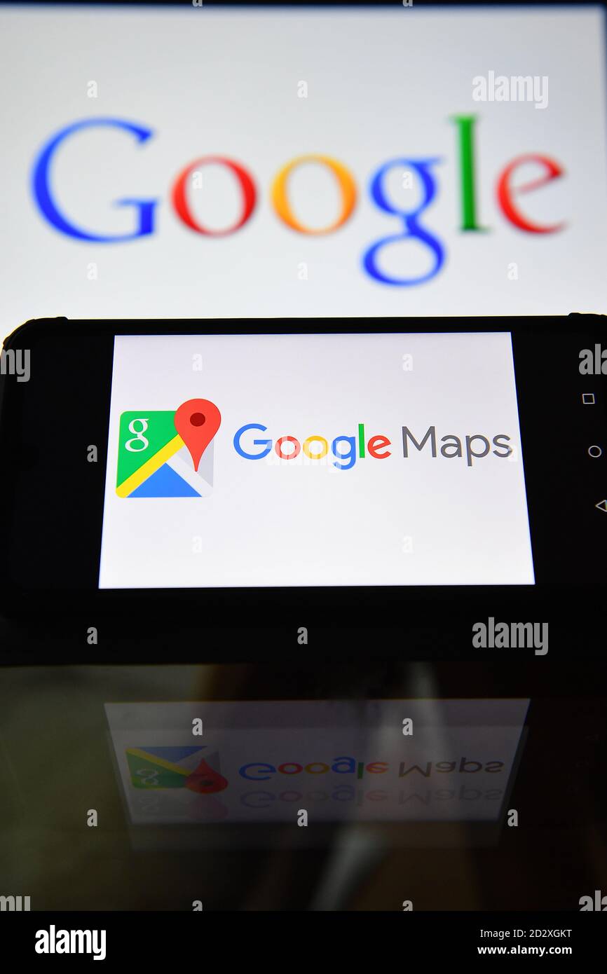 Google Maps displayed on screens in London, UK Stock Photo Alamy