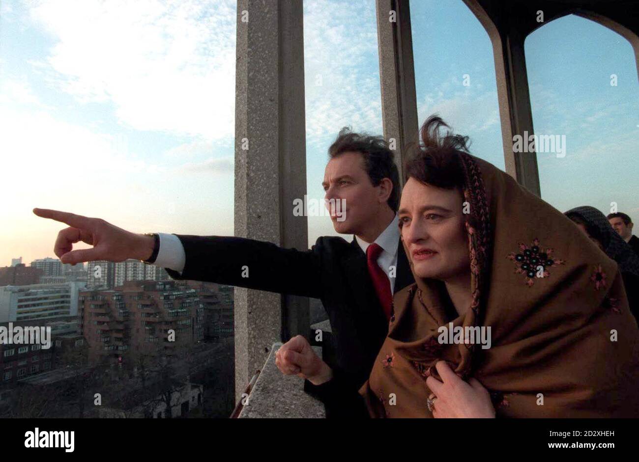 Labour leader Tony Blair and his wife, Cherie Booth, at the top of