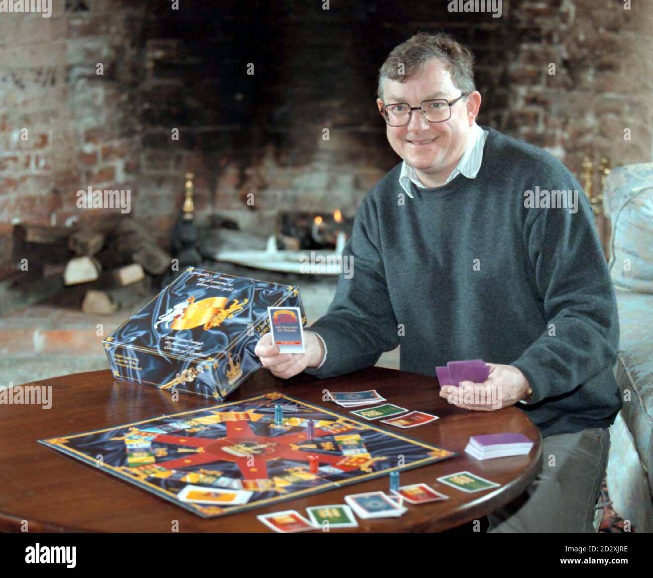 Stephen Dunne from Brandeston, Suffolk with his new board game 'Royal Exposure', based on royal scandals and embarrassments it is set to hit high street stores later this year. See PA Story ROYAL Game. PA Photos. Stock Photo