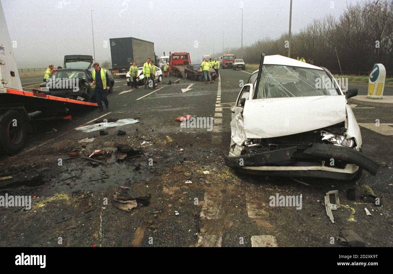 The scene on the southbound carriageway of the A19, near Crathorne