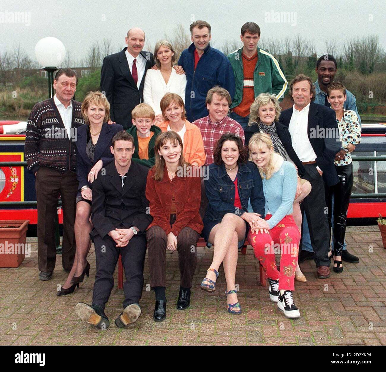 The cast of FAMILY AFFAIRS the new 5 day a week soap for Channel 5, line-up  on the set in Yedding, where it was unveiled today (Tues), two weeks before  launch. (l/r