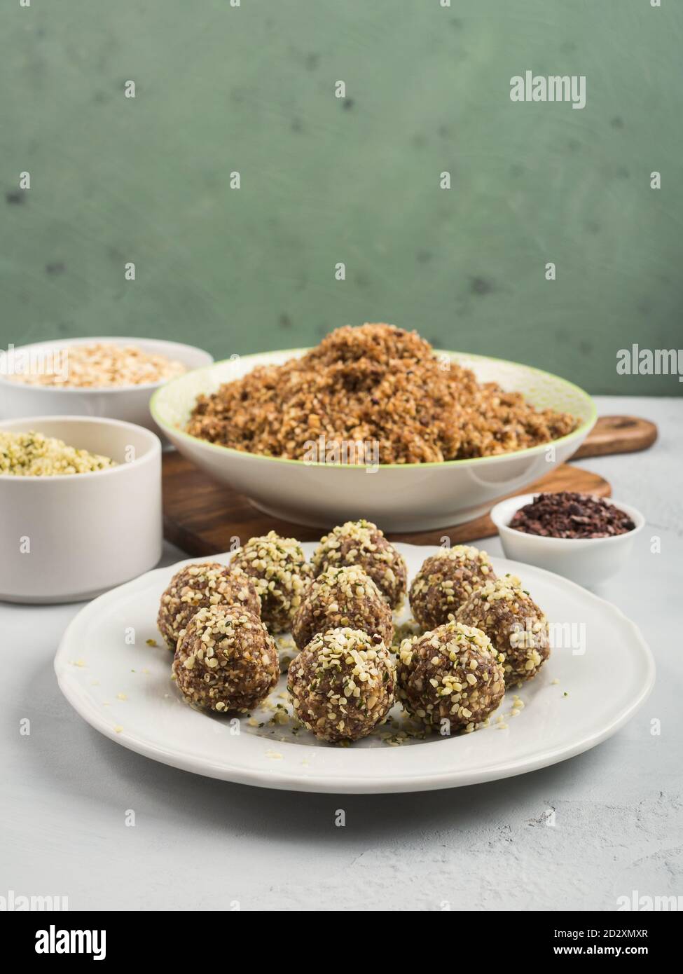 Energy protein balls with nuts, hemp seeds Stock Photo Alamy