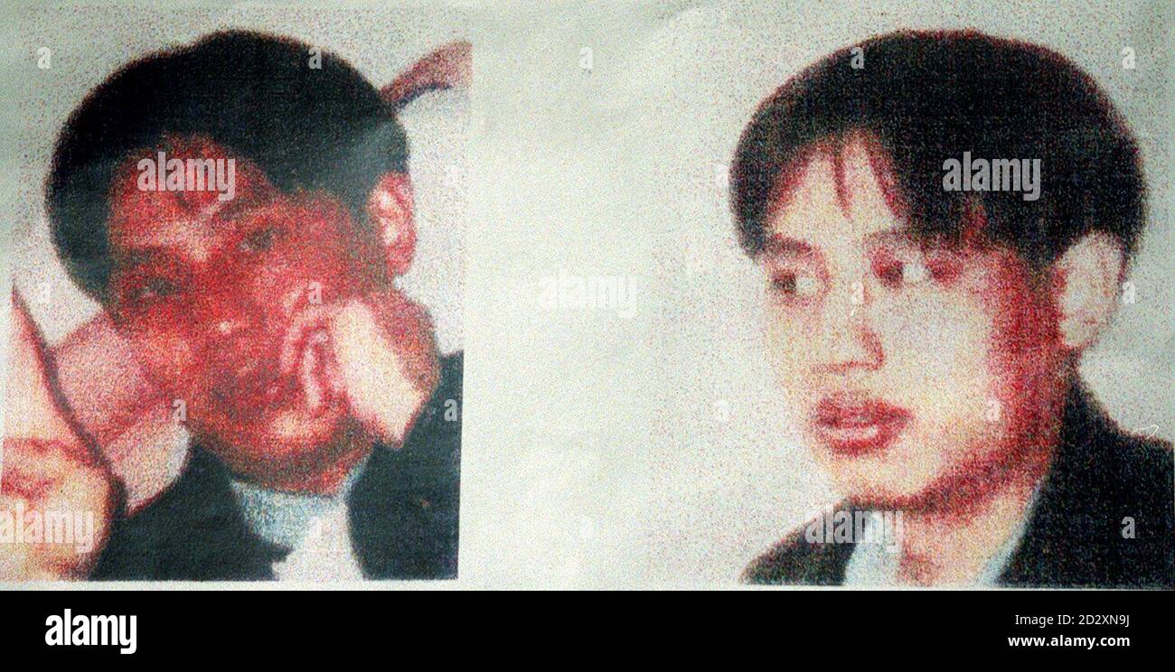 Police issued composite released on 4/7/96 of Chinese hostage Xiao Ming Cao (both pics are of same man), who was found handcuffed to radiators after police raided an address in north London in July last year. Five Chinese nationals and allegedly members of a Triad gang, appeared at Southwark Crown Court today (Thursday), where they deny conspiracy to kidnap, conspiracy to falsely imprison and conspiracy to blackmail between June 20 and July 4 last year. BEST QUALITY AVAILABLE. Stock Photo