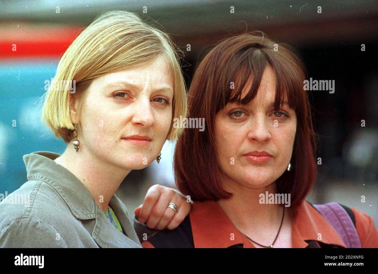 Catherine Mosely (left) and Julie Mangan at Heathrow Airport before flying to New Delhi, India to campaign or information on the Hostages in Kashmir who are Kieth Mangan (husband of Julia) and Paul Wells (boyfriend of Catherine) Photo Tim Ockenden /PA Stock Photo