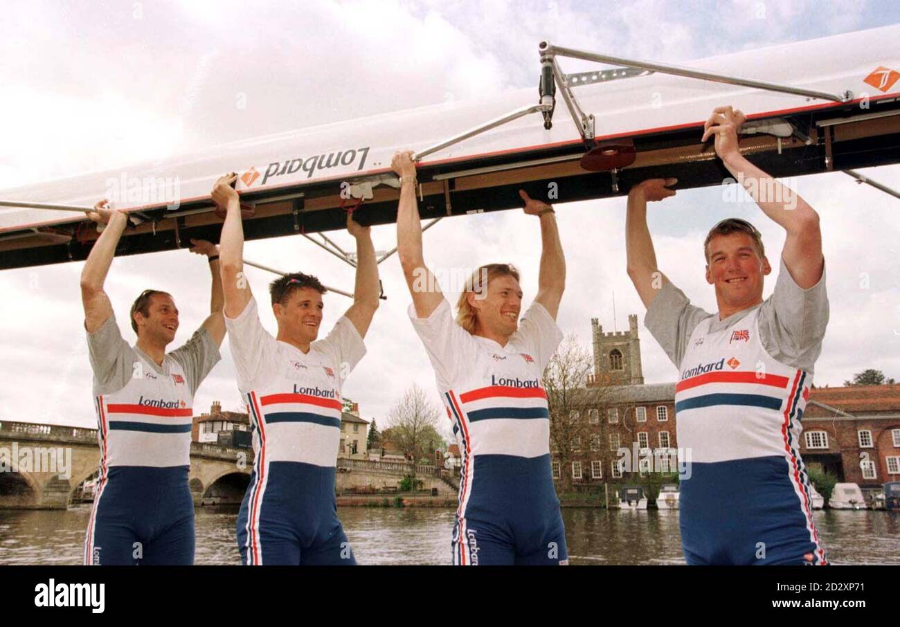 The new coxless four who will represent Britain at the Sydney 2000 Olympics at the Leander Club in Henley today (Tuesday) where it was announced this morning.  From left to right: Steve Redgrave, James Cracknell, Tim Forster and Matthew Pinsent.  Photo by Tim Ockenden/ PA Stock Photo