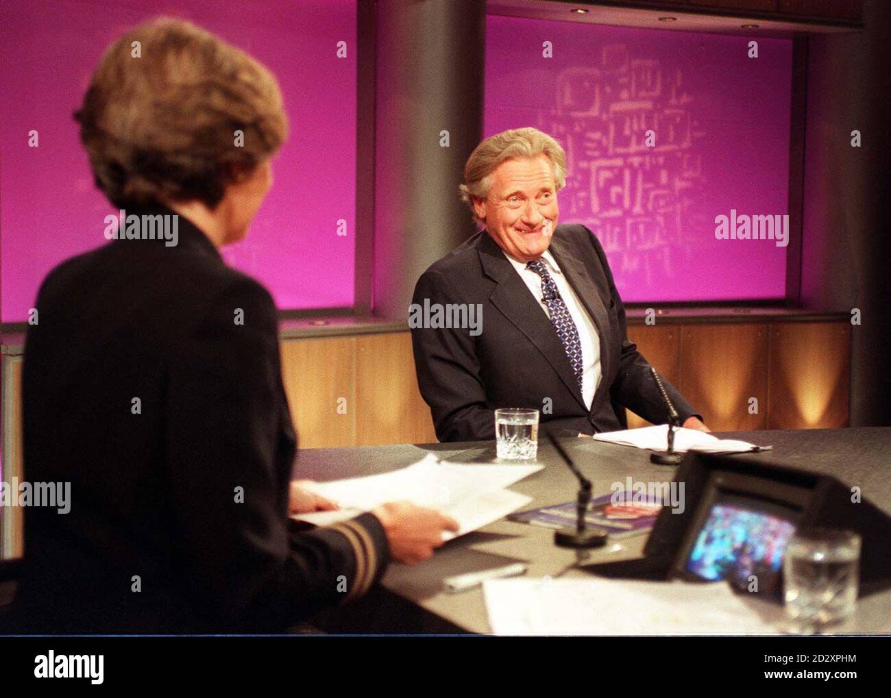 Deputy Prime Minister Michael Heseltine, on  the 'The ITV 500: The People's Election', programme today (Monday), where Sue Lawley (foreground) concludes the live debate series by inviting the party leaders to answer questions from the studio audience. Photo by John Stillwell. Stock Photo