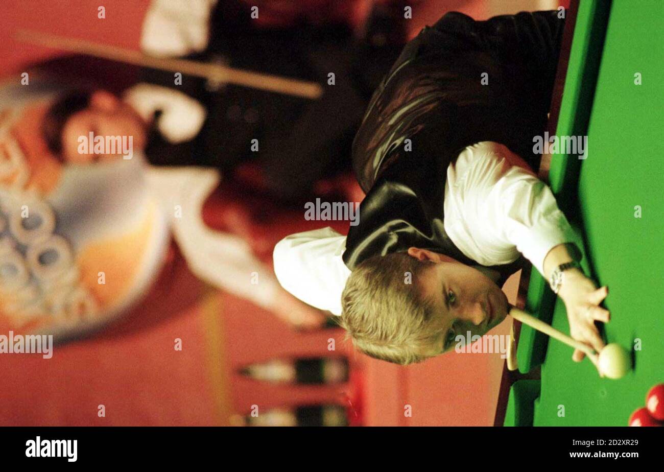 Six-times champion Stephen Hendry during a impressive challenge from Irelands new, young hero, Ken Doherty at the Embassy World Professional Championship at the Crucible in Sheffield tonight (Monday)