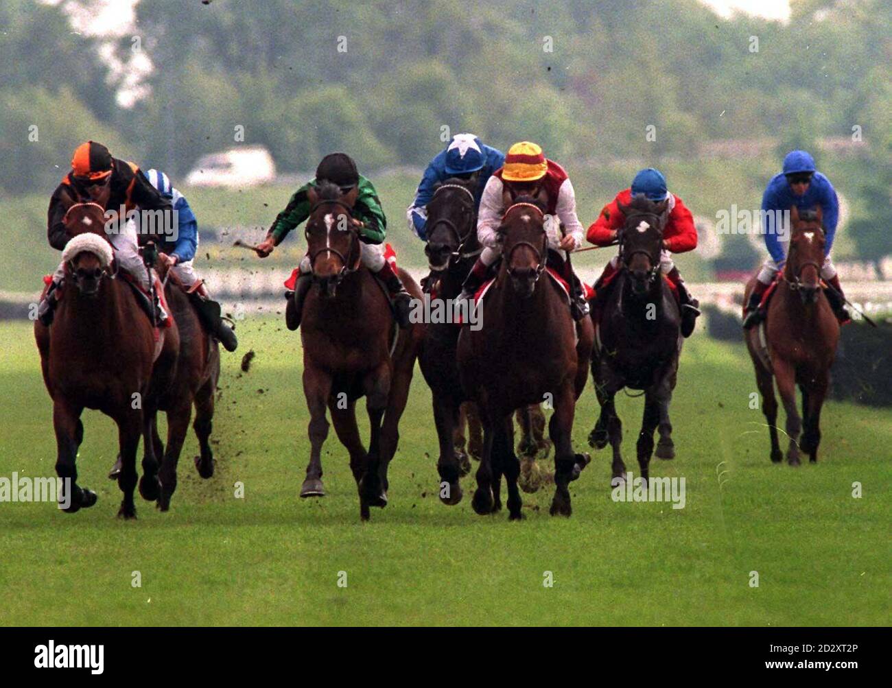 Frankie Dettori and favourite Classic Cliche (far right) drop back to last in the Yorkshire Cup today (Thursday) Celeric ridden by Pat Eddery (centre) won in the big race at York today.Photo JOHN GILES.PA. Stock Photo