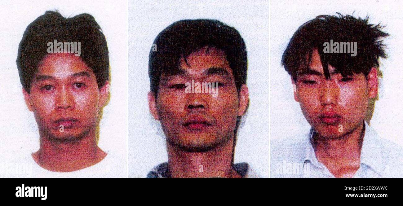 File composite of (l to r) Jian Chen, Um Y Tang and You Chen, three of five members of a Triad gang who were each jailed for fifteen years at Southwark Crown Court today (Thursday) after being found guilty of conspiracy to kidnap, conspiracy to falsely imprison, and conspiracy to blackmail. The gang were charged following the kidnap and torture of a chef who was chained to a radiator for two weeks while the mob tried to extract a fortune from his peasant family in China. See PA story COURTS Triad. /PA Stock Photo