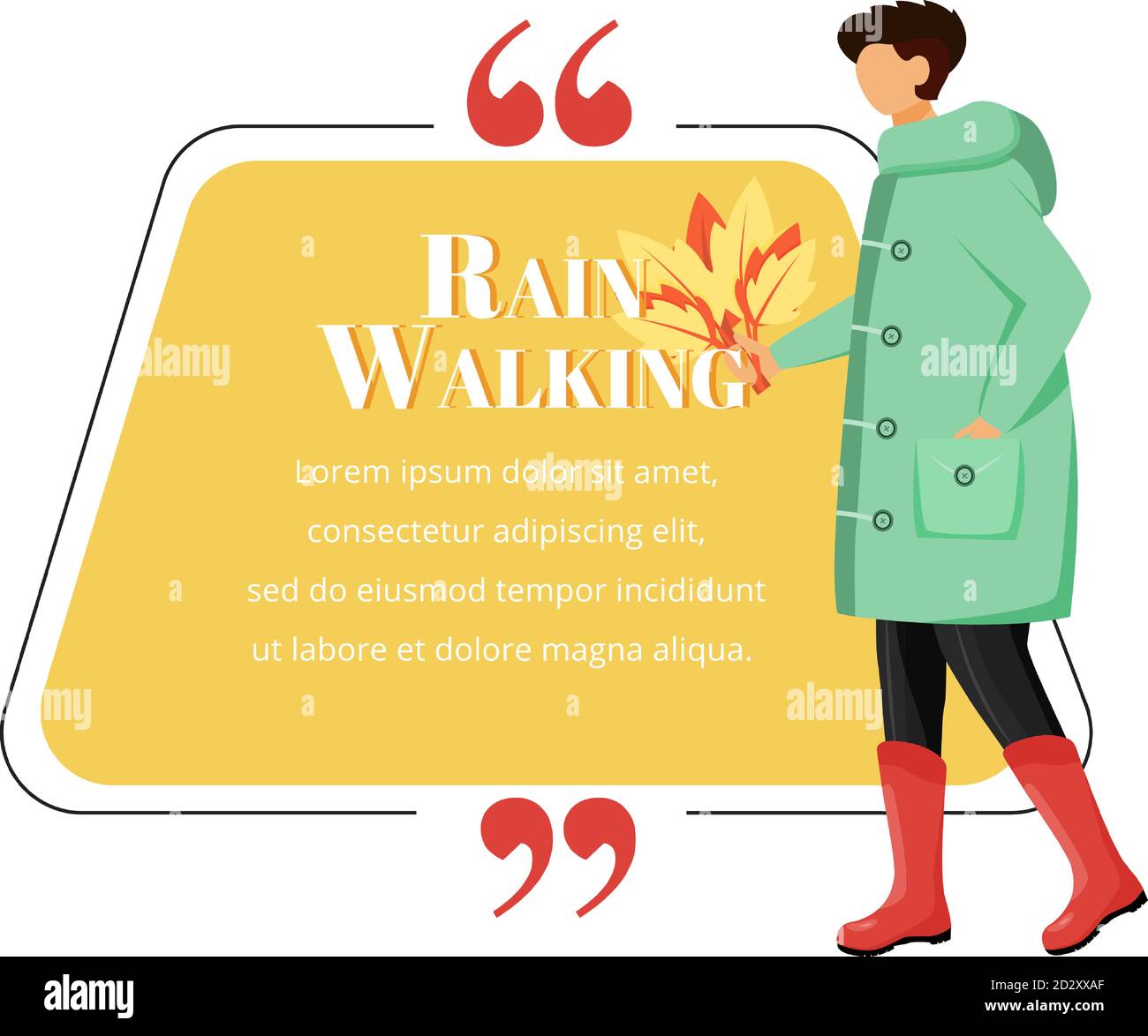Rain walking flat color vector character quote. Wet weather. Man in