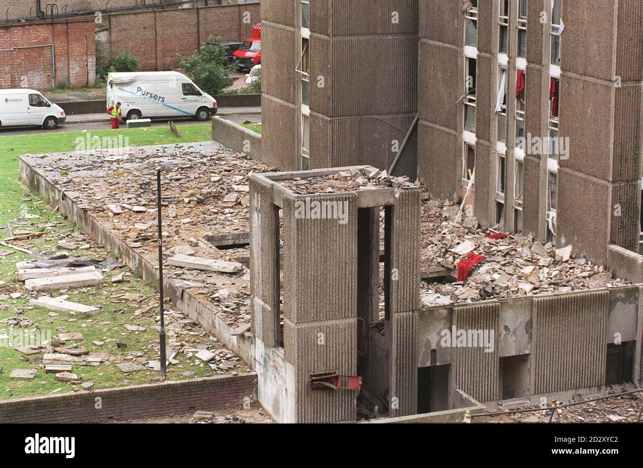The boiler house at Kerrin Point on Hotspur Street in Kennington, south east London where a gas explosion ripped through the 21 storey tower block in the early hours of this morning (Thurs).  Eleven people were treated in hospital and eighty-eight flats evacuated following the blast which tore the building, blowing out all the windows and many in the neighbouring block at Ward Point.  Glass and rubble were hurled up to 100 yards from the building, damaging many cars parked underneath.  See PA story POLICE Blast.  Photo by Mike Stephens/PA. Stock Photo