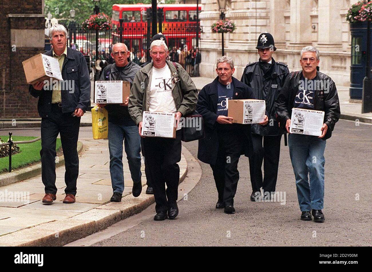 Liverpool dockers who were amongst the 500 sacked by the Mersey Dock and  Harbour Company, in which the Government has a 40% share, arrive in Downing  Street today (Tues) carrying their petition