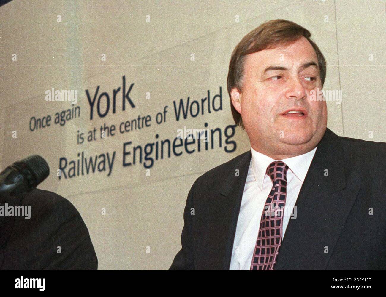 Deputy PM John Prescott at the site of the old ABB Carriage Works which is being redeveloped by American rolling stock makers Thrall. See PA story INDUSTRY Rail. Photo by Paul Barker/PA Stock Photo