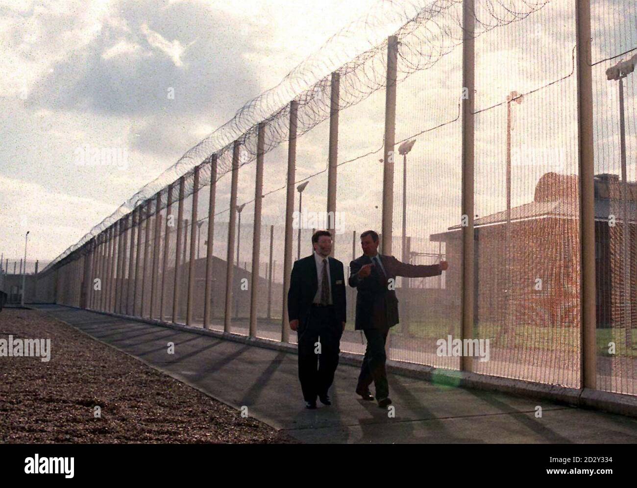 The Director of Dispersal Prisons, Phil Wheatley (left) talking with Ron  Tasker the Governor of Full Sutton Prison, near York today (Friday) where  the HMP Full Sutton Inspectors report was announced. The