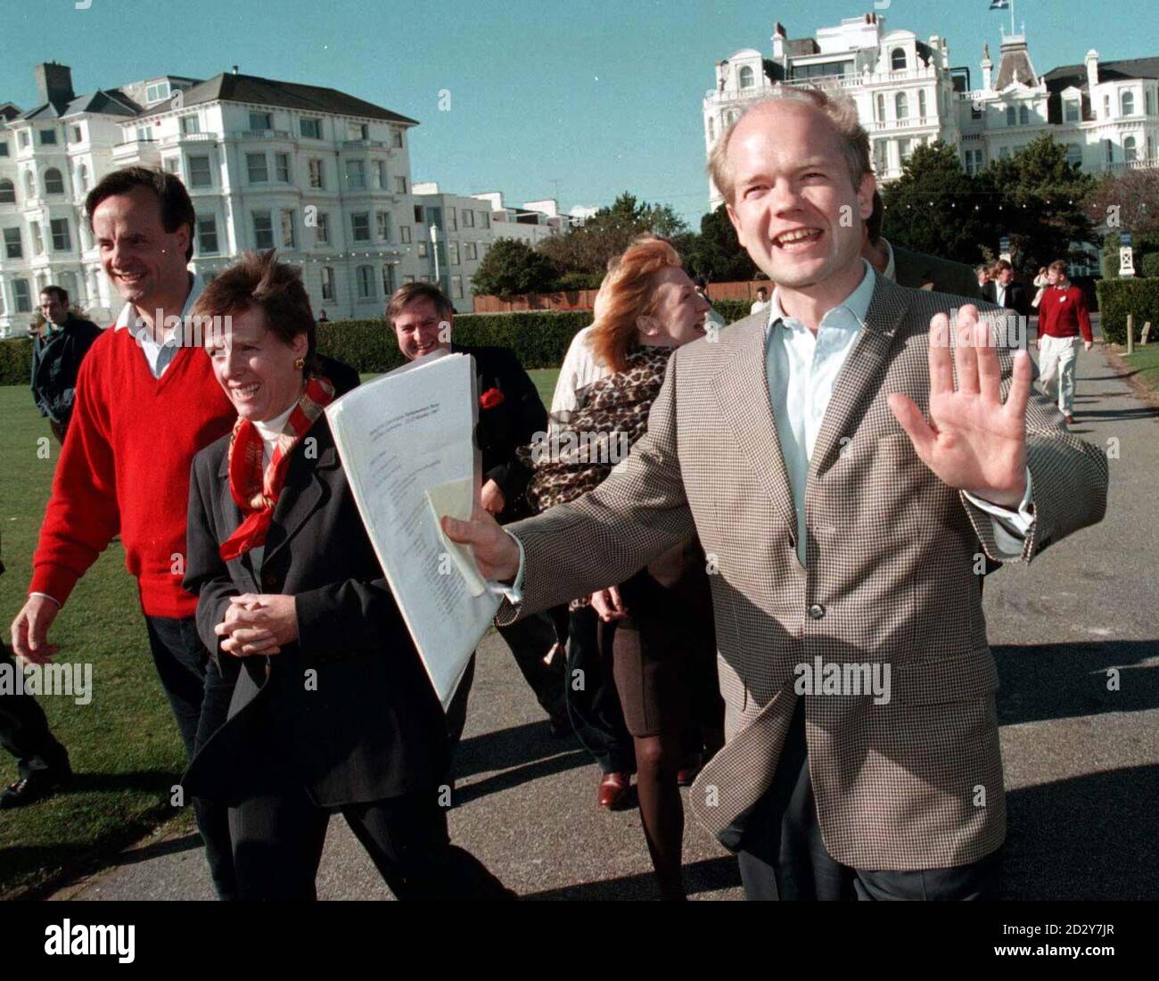 Consevative Party leader William Hague walks to the seafront at Eastbourne with some of MPs today (Tues), at the  start of the Tory  bonding session. Picture by Stefan Rousseau. See PA Story POLITICS Tory. Stock Photo