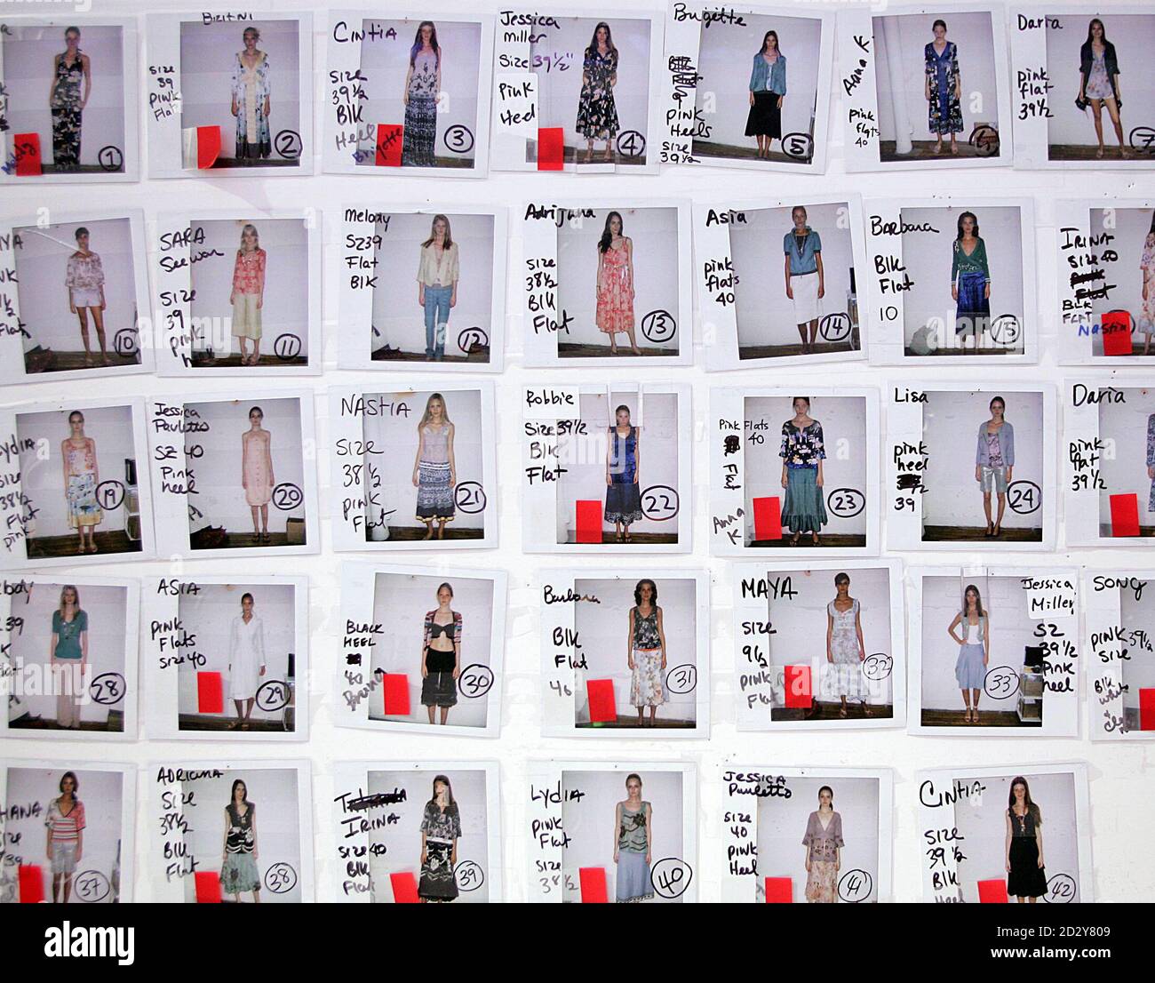 Polaroid photographs of models and their different "looks" are displayed  backstage at Fashion Week in New York City. Polaroid photographs of models  and their different "looks" are displayed backstage before the Twinkle