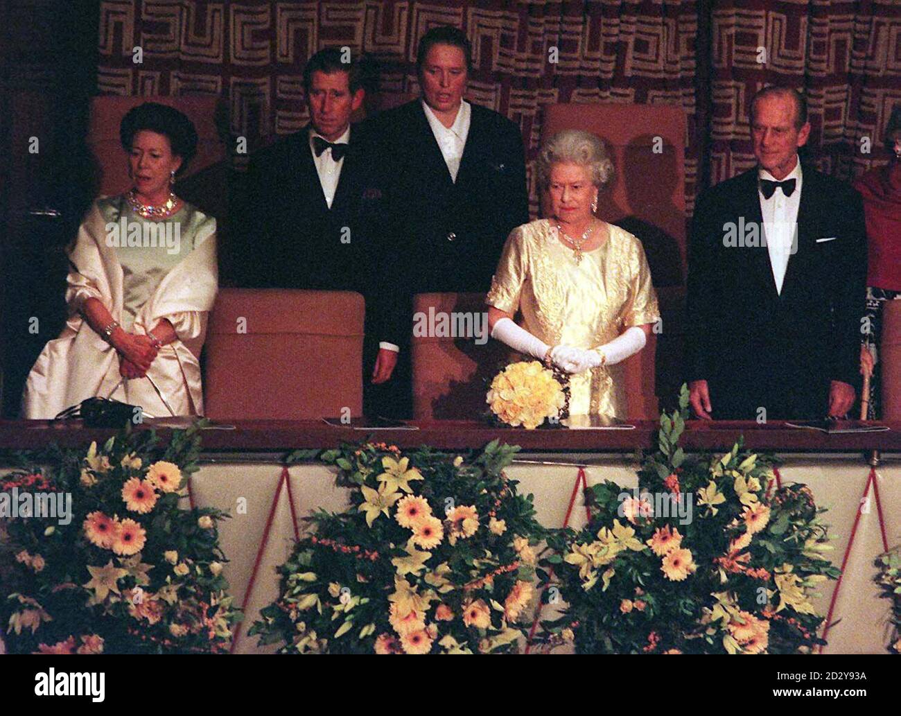 Britain's Queen Elizabeth II and the Duke of Edinburgh, are joined by the Queens sister Princess Margaret (extreme left) and the Prince of Wales (2nd left) in the Royal Box at the Royal Festival Hall for a Royal Gala Concert this evening (Wednesday), to mark their Golden Wedding Anniversary, by their youngest son Prince Edward (right). Photo by Stefan Rousseau/PA. (WPA Rota) Stock Photo