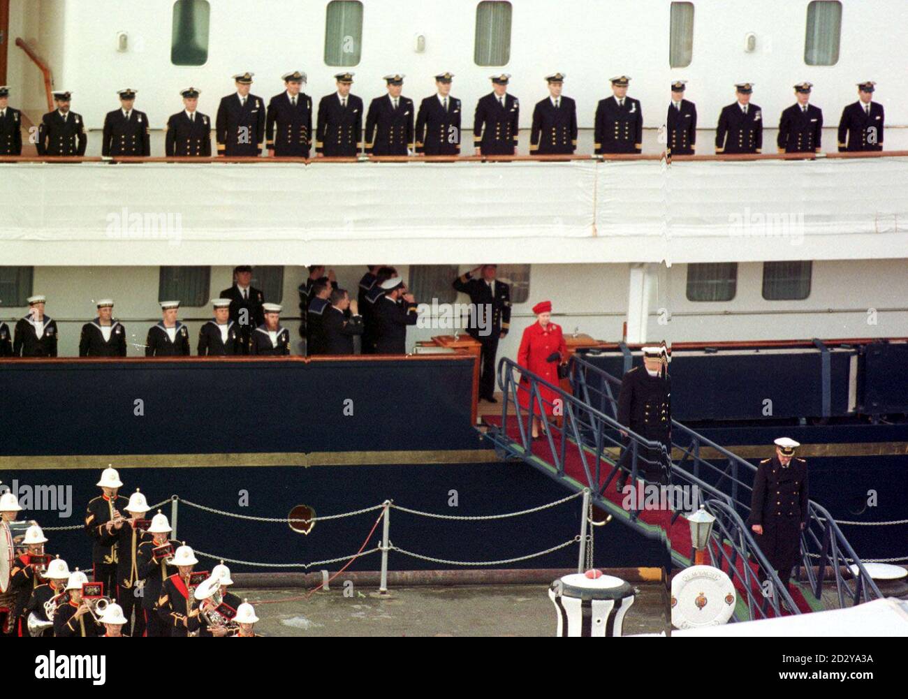 The Queen leaves the Royal Yacht Britannia in Portsmouth for the last