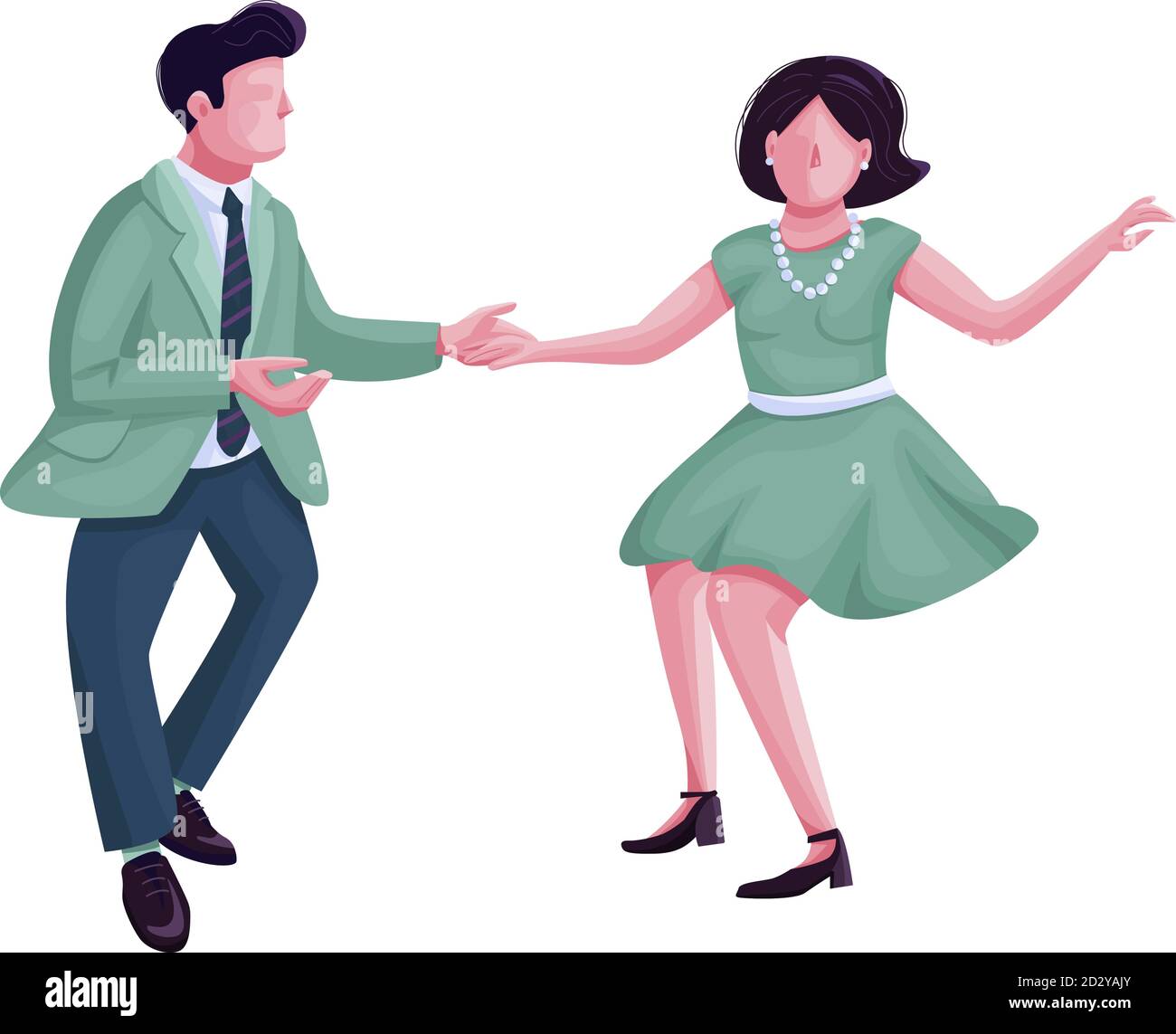 Man and woman dancing twist flat color vector faceless character. Swing dance performers. Couple at vintage revival party isolated cartoon Stock Vector