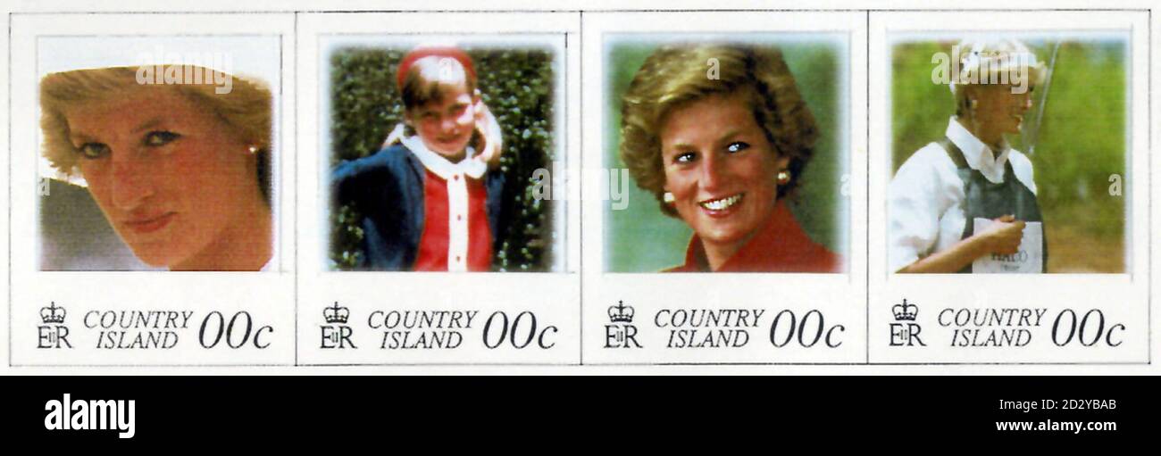 Mock-ups of the final stamp designs, commemorating the life of Diana, Princess of Wales, which have been produced with the help of the Crown Agents Stamp Bureau, based in Sutton, Surrey. More than 20 countries, including many of the dependent territories, have expressed a wish to participate in the production of the stamps, through the Stamp Bureau. Once the stamps are approved by HM The Queen, they will be issued in March, 1998. But this also depends on whether they can get the final artwork to the countries for their approval, in time. WATCH FOR PA STORY. Stock Photo