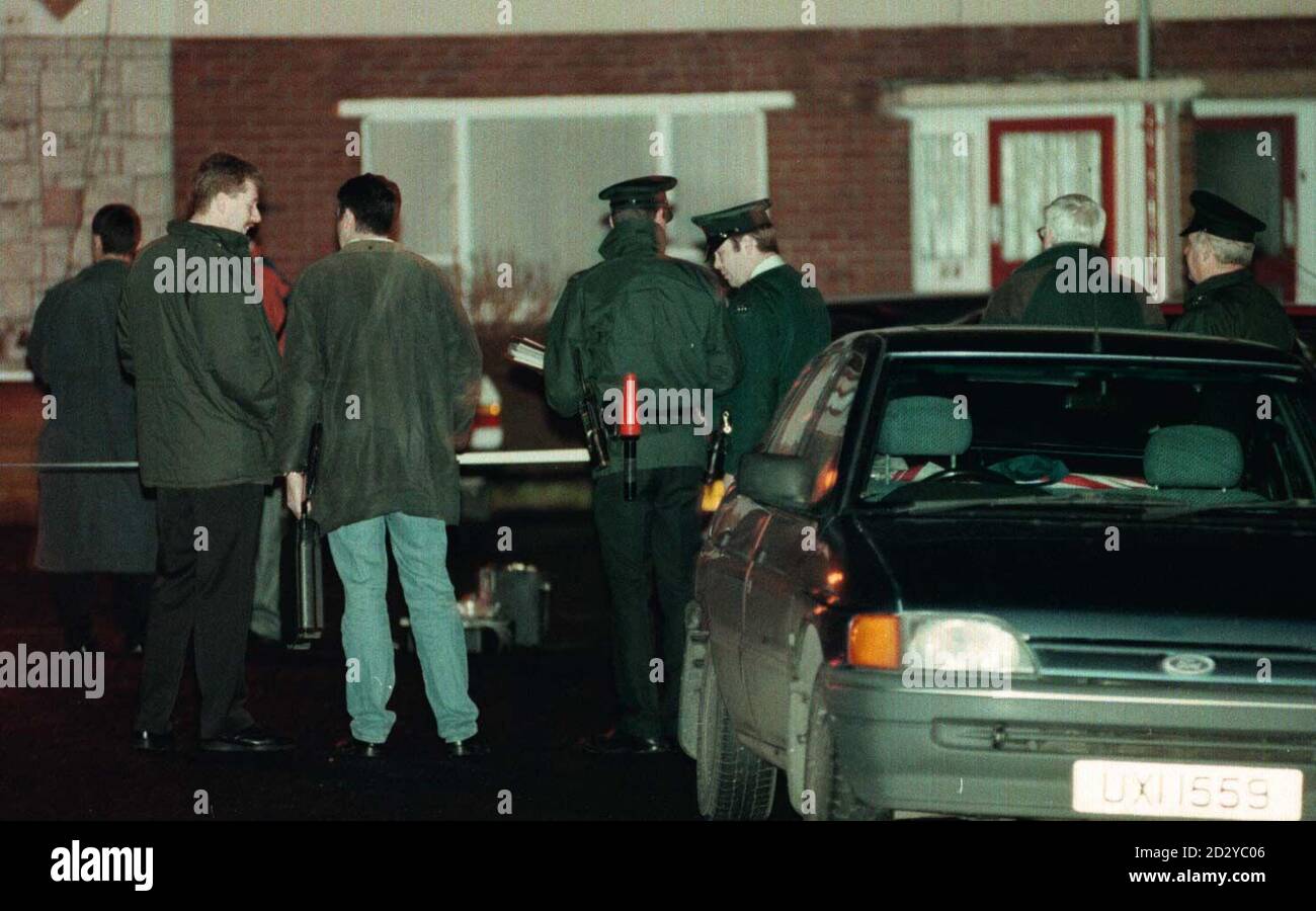 The scene in Minnowburn Drive on the predominantly Protestant Belvoir Park Estate on the outskirts of south Belfast, where a man was shot in the early hours of this morning (Thursday). Photo by Paul Hamilton/PA. See PA story ULSTER Shooting Stock Photo