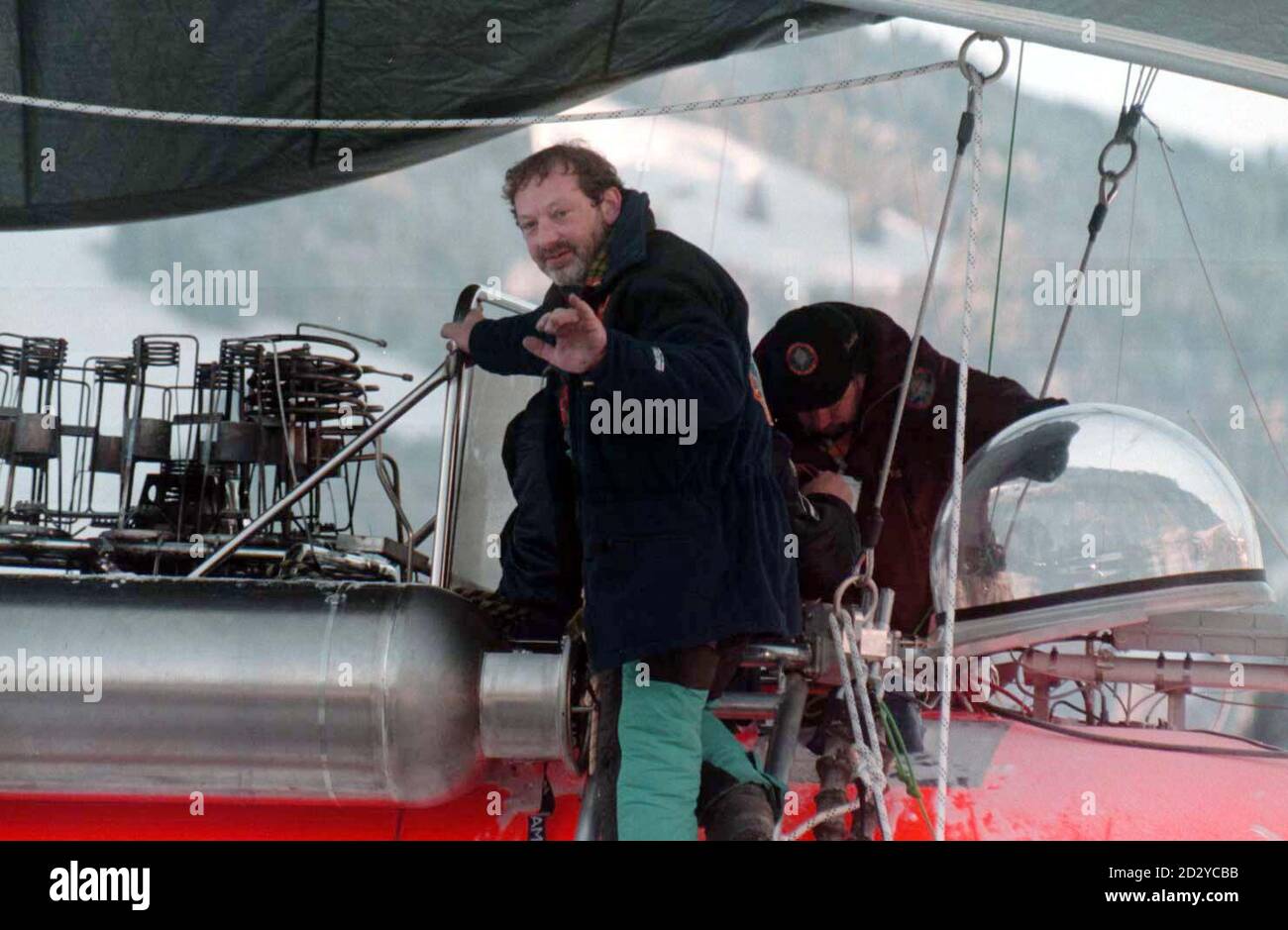 British flight engineer Andy Elson, from Bristol, gets into the Gondola ...