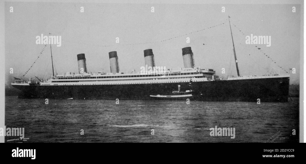 Undated file of RMS Olympic, sister ship of the Titanic. Wood panelling from the ship which exists at a Southport house is to be auctioned in Sussex in May. About 250ft of exotic woodwork from the restaurant of the Olympic (46,493 tons) decorates the hall, sitting room, and dining room of the house.  Stock Photo