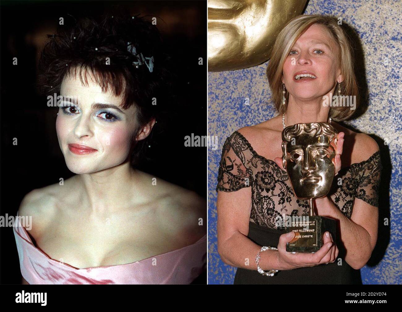 Library file composite: Left, dated 12/11/97; Actress Helena Bonham Carter attends the premiere of Iaina Softley's, The Wings Of The Dove. Right, dated 29/4/97; Julie Christie accepts a Fellowship BAFTA award at the Royal Albert Hall: The pair are among four British actresses who received nominations for best actress at this year's Oscars awards ceremony, on March 23. See PA story SHOWBIZ Oscars./PAPhotos by Fiona Hanson/PA. Stock Photo