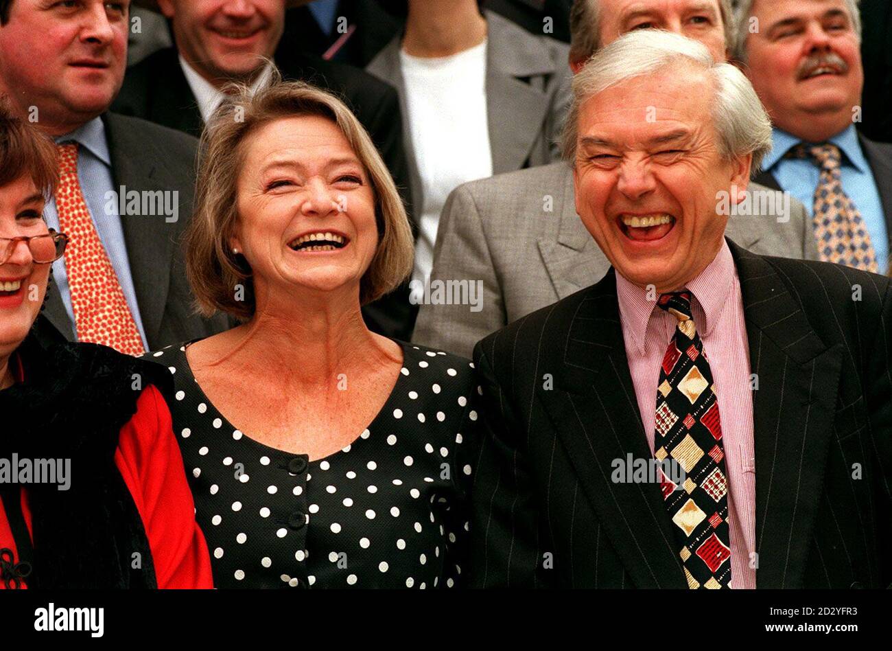 JOHN HUMPHRYS AND KATE ADIE AT A PHOTOCALL IN LONDON FOR THE LAUNCH OF THE  NEW BBC RADIO 4 SCHEDULE. 02/06/00: Humphrys becomes a father again at the  age of 56, after