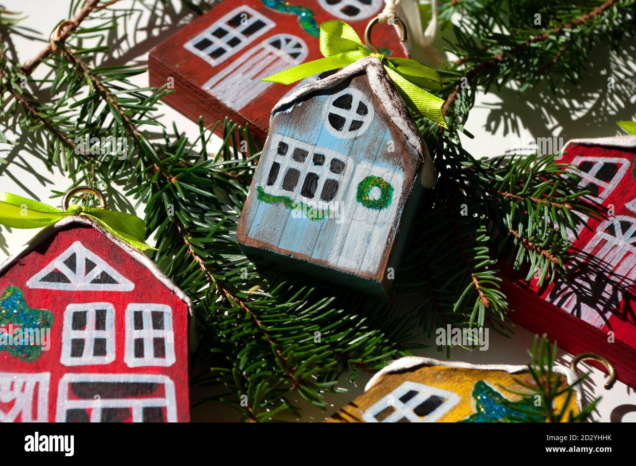 Hand made wooden house toys, christmas ornaments, diy, crafts, gift ideas  Stock Photo - Alamy