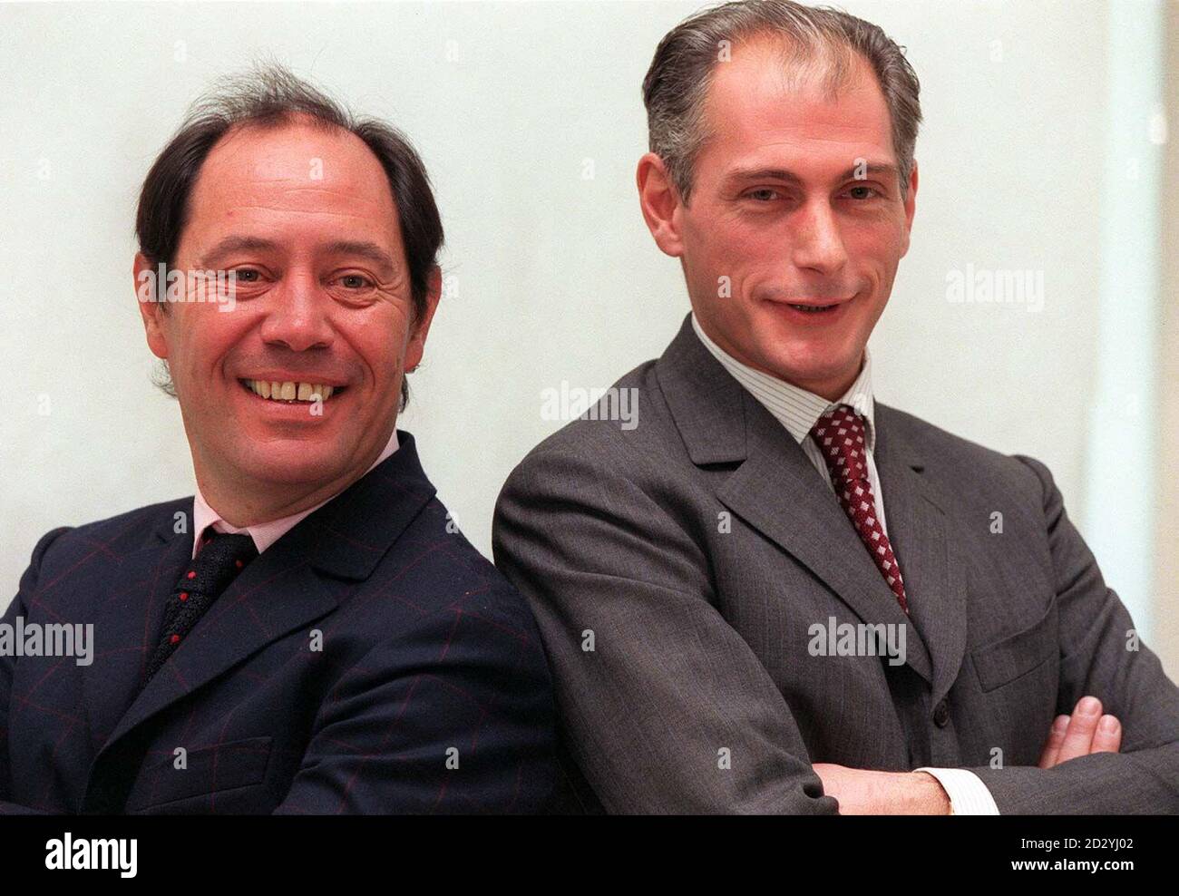 Claude Picasso (left) and Bernard Picasso the son and grandson of Pablo Picasso at the press launch for the forthcoming exhibition of Picasso ceramics at the Royal Academy of Arts today (Tuesday).  The exhibition Picasso: Painter and Sculptor in Clay runs from 17 September until 16 December 1998 at the Royal Academy of Arts.  Photo by Peter J Jordan/PA. Stock Photo