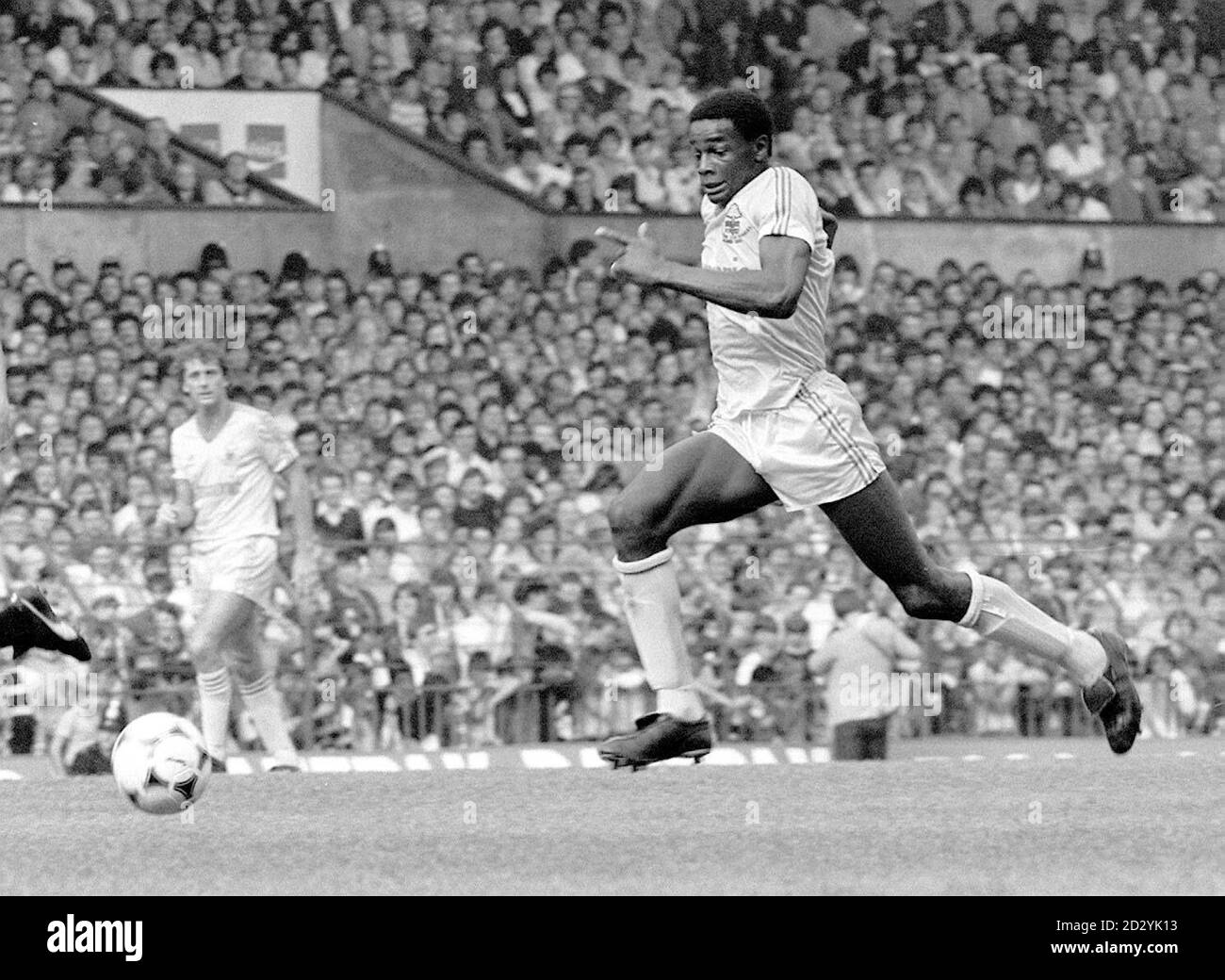 PA Library Photo dated 6.11.1981 Justin Fashanu (the first profession footballer to warrant a 1 million transfer) during his playing days at First Division Nottingham Forest Football Club. The on-the-run ex-footballer Justin Fashanu has been found dead at a set of garages in London, police said today (Sunday). Fashanu, 37, had fled to Britain from the United States after being charged with sexually assaulting a 17-year-old boy there. Today a Scotland Yard spokesman said Fashanu was found at the garages in Fairchild Place, in Shoreditch, east London, yesterday. See PA Story DEATH Fashanu. PA Stock Photo