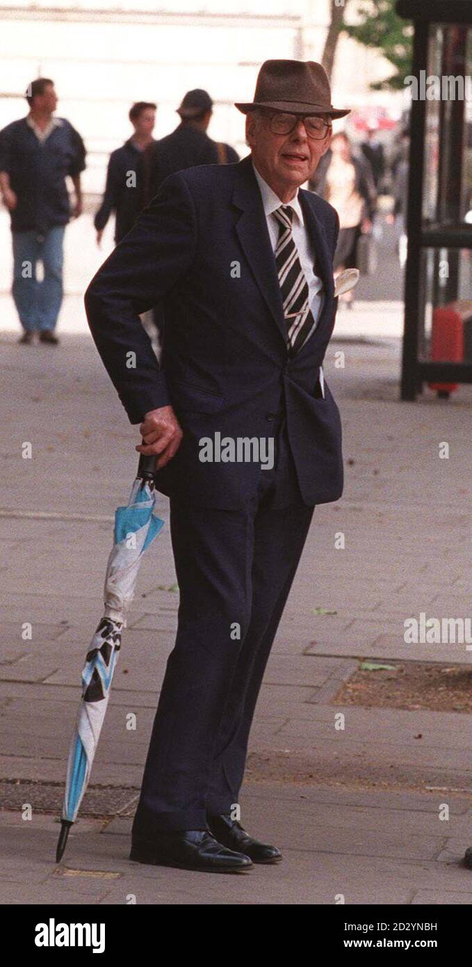 Sir Denis Thatcher, husband of former premier Baroness Thatcher, seen waiting for a bus in London today (Tuesday). A friend of Sir Denis said today: 'He walks around London a     lot, and usually uses taxis', but this picture plainly shows     that he his happy to hop on a bus as well. Photo by Peter Jordan/PA Stock Photo