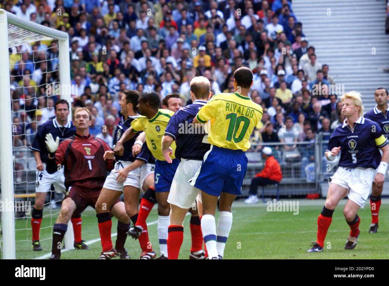 Brazil's Cesar Sampaio scores the first goal in the opening World Cup match against Scotland in Paris today (Wednesday)  EDI Photo by Chris Bacon/PA Stock Photo