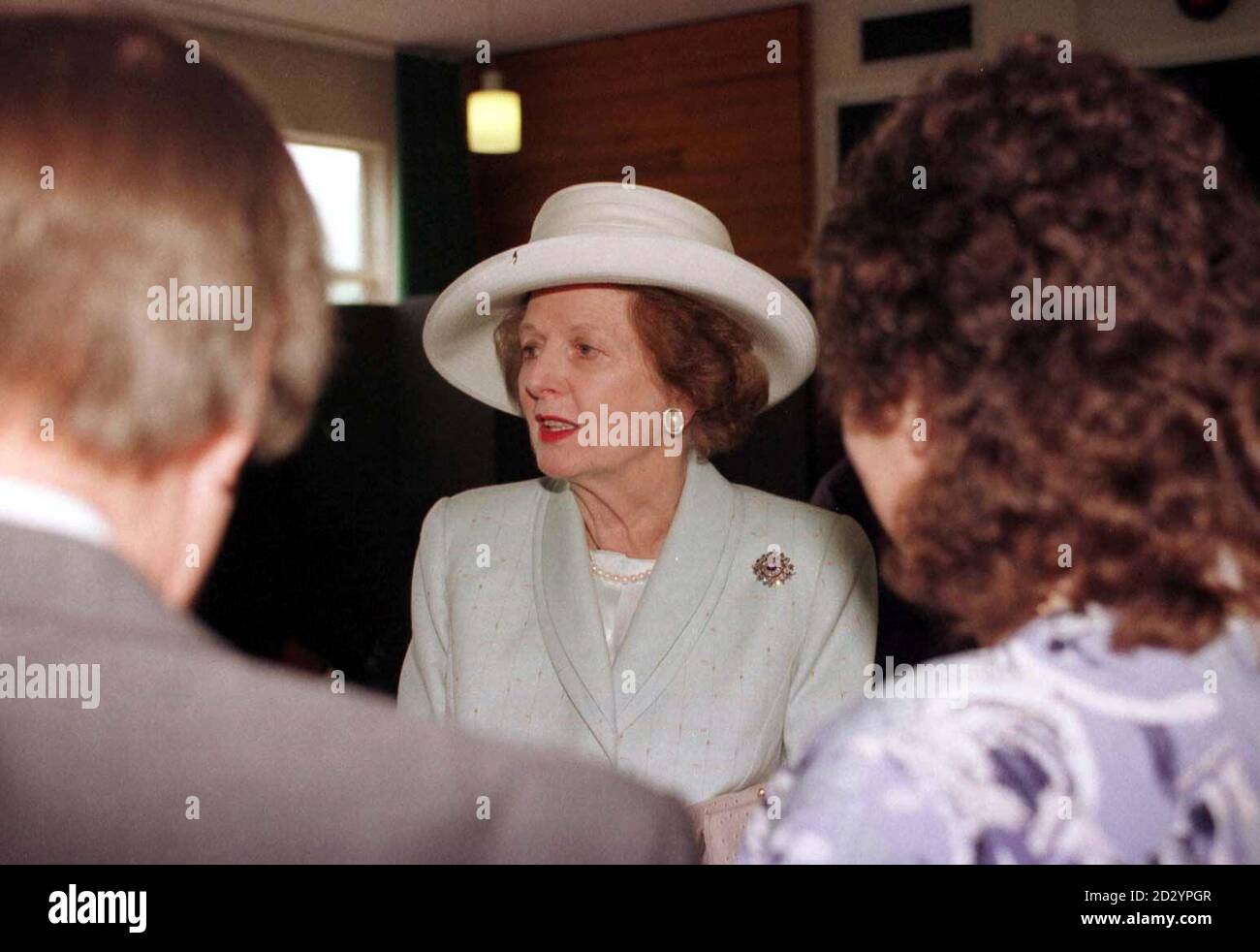 Baroness Thatcher talks with Falkland war veterans and Falklands Islanders who had been flown to Britain by the RAF as guests of honour at a reunion day in Browning Barracks, Aldershot to mark the 16th anniversary of the Falklands War today (Saturday). Photo Tim Ockenden/PA Stock Photo