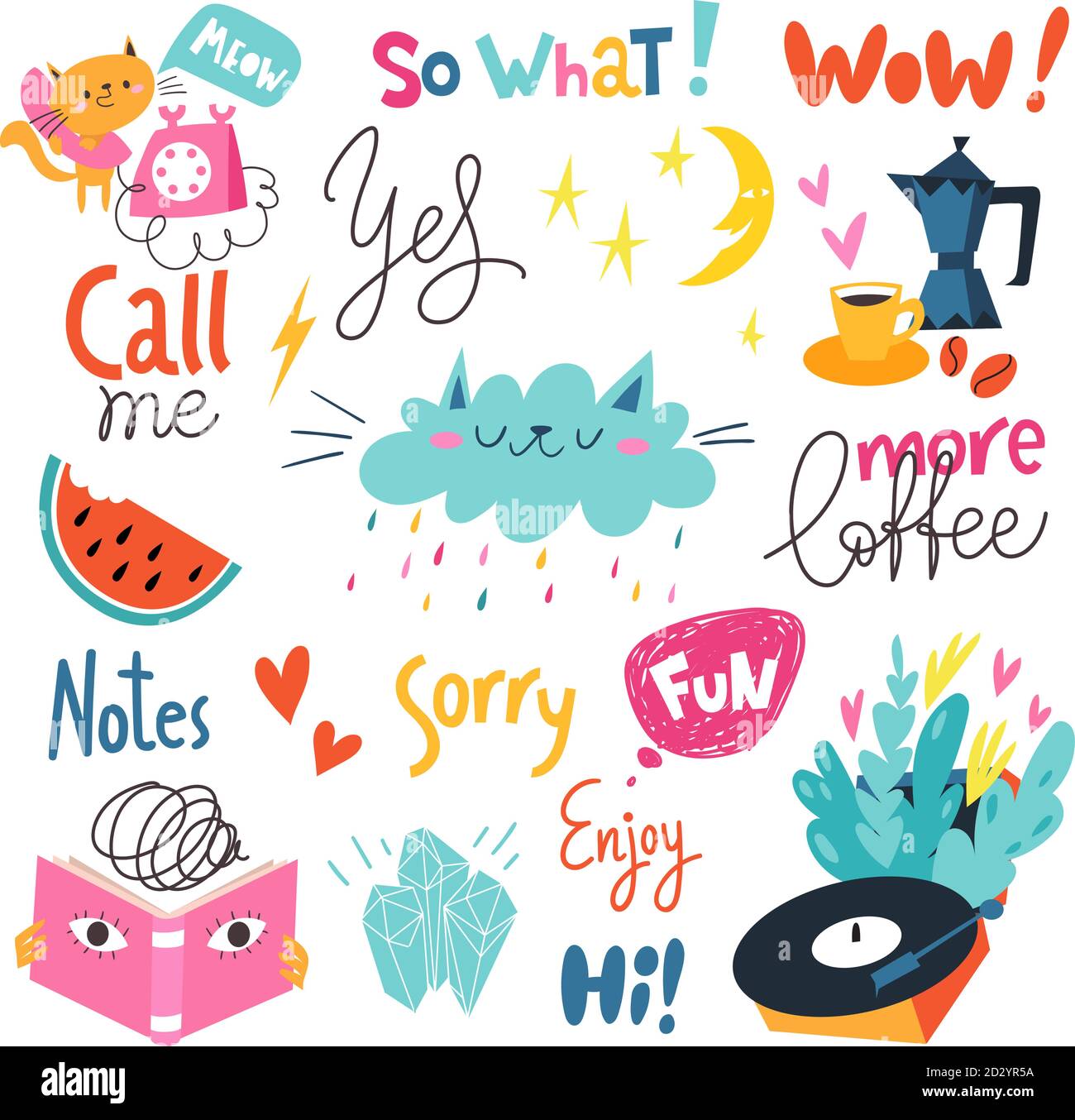 stickers and labels with funny trendy elements signs and lettering stock vector image art alamy