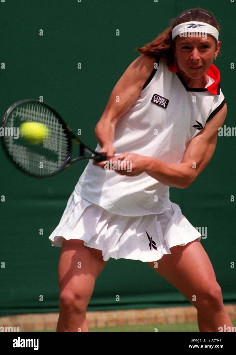 British player Karen Cross on court this morning (Thursday) during her match against Tamarine Tanasugarn of Thailand on day four of the Wimbledon Championships. Photo by Martyn Hayhow/PA. Stock Photo