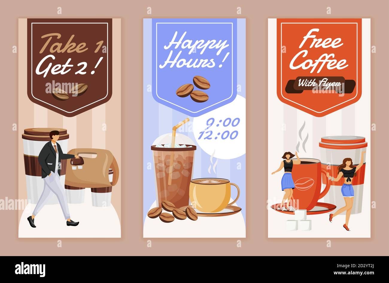 Happy hour for coffee flyers flat vector templates set. printable For Free Printable Flyers Templates