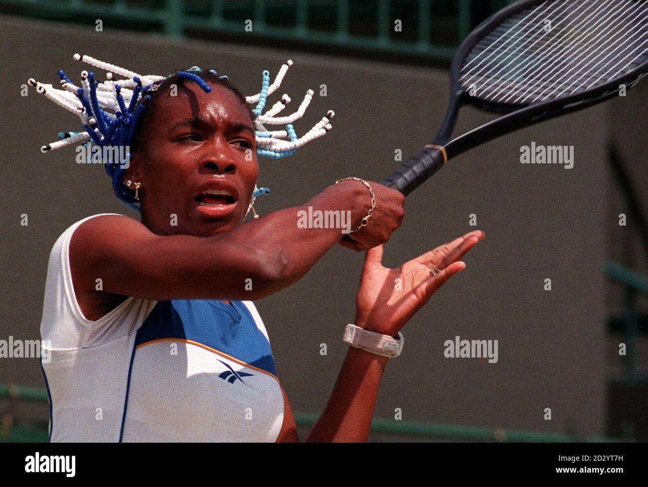 Venus Williams (USA) in action during her easy 6-3,6-1 win over Virginia Ruano Pascual of Spain in their fourth rond game at Wimbledon.(Photo Mike Stephen/PA) Stock Photo