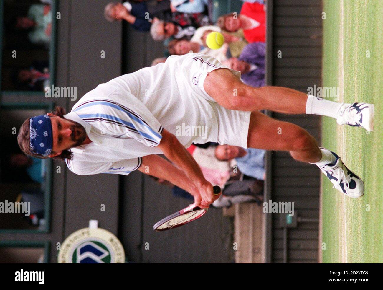 Goran Ivanisevic in action during the first set of the Mens semi-final match at Wimbledon, today (Friday) against Richard Krayicek 