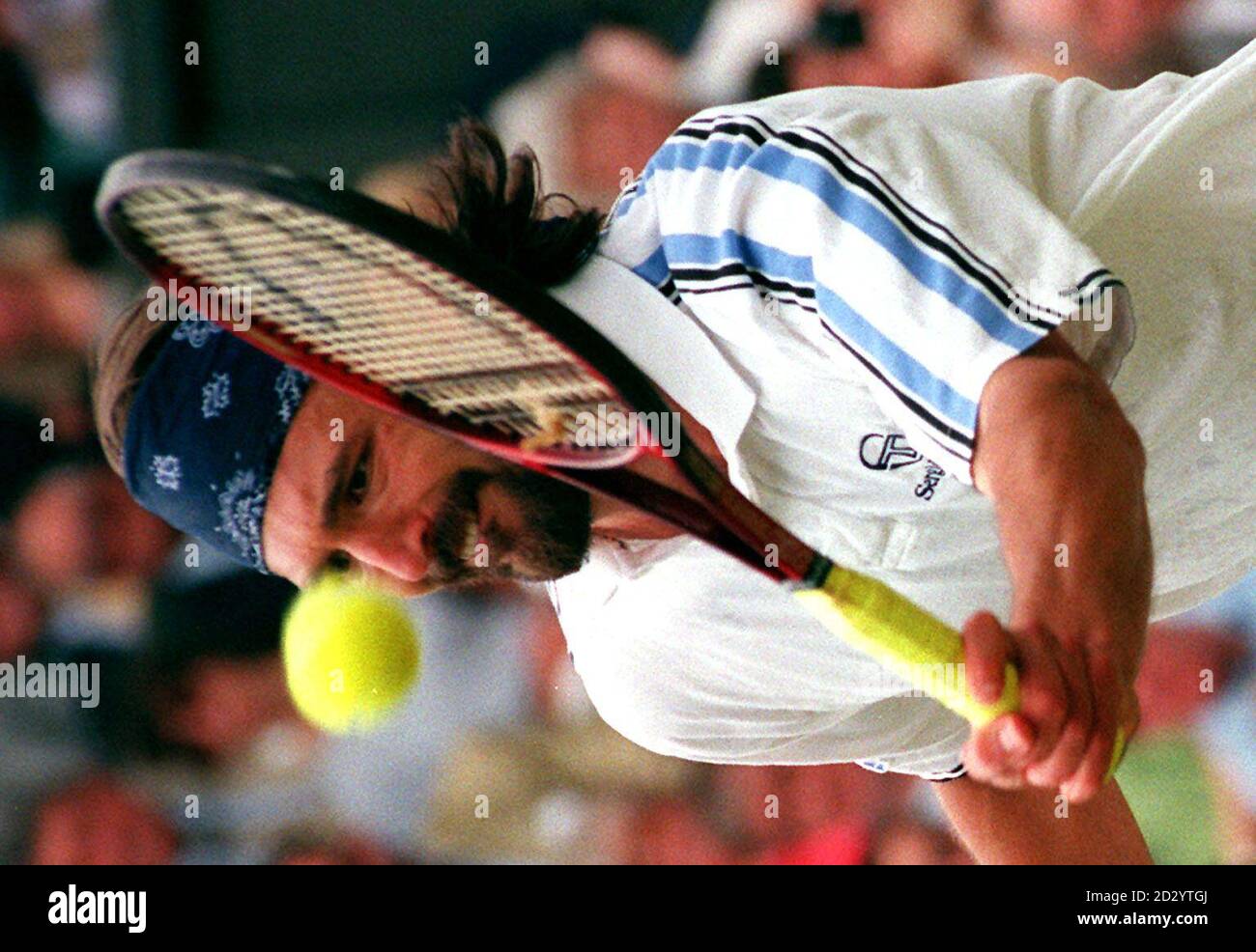 Goran Ivanisevic in action during the semi-final match against Richard  Krajicek at Wimbledon today (Friday). Photo by Fiona Hanson/PA Stock Photo  - Alamy