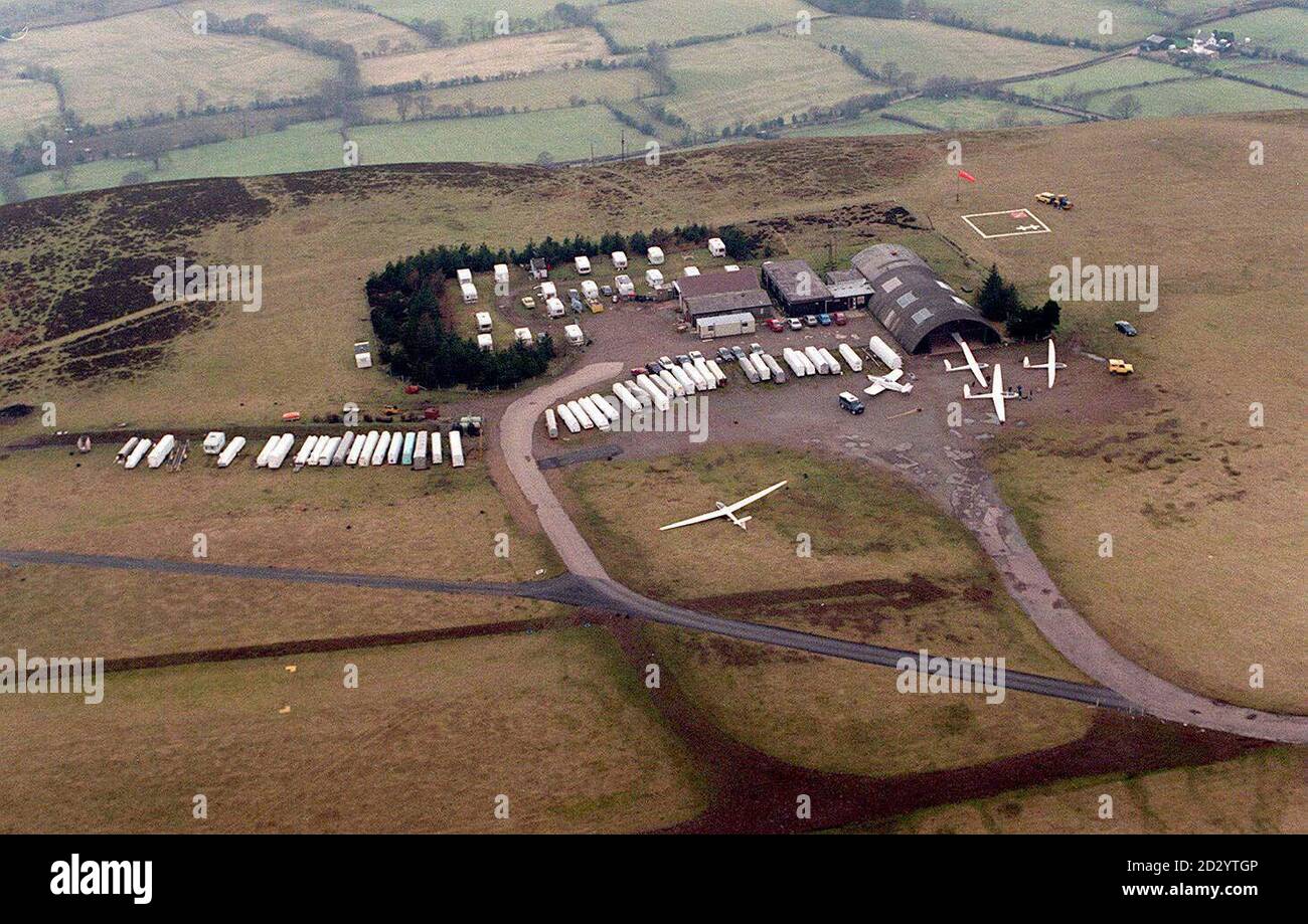 Undated file of an aerial view of Long Mynd Gliding Club, where a woman