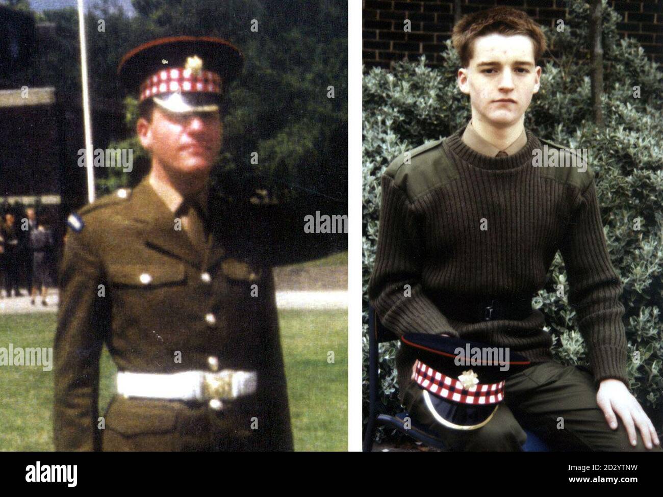 Composite photo's of left, Undated collect photograph of soldier James Fisher, 27, from Ayr who, along with fellow Scots Guardsman, Mark Wright, 22 (right) were jailed for life for killing a Roman Catholic in Belfast : Northern Ireland Secretary Mo Mowlam announced that she had begun a 'further review of the cases of James Fisher and Mark Wright who have been in prison since 1992. In a surprise statement, Ms Mowlam said she had decided to carry out the review in the light of correspondence she had received from the men's solicitors. * 24/11/00: The pair, jailed for the murder of an unarmed te Stock Photo