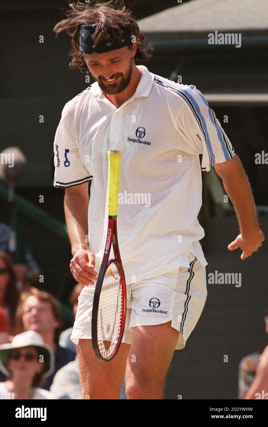 Pete Sampras celebrates after winning the mens final at Wimbledon today (Sunday) against Goran Ivanisevic, taking the match 6-7,7-6,6-4,3-6,6-2