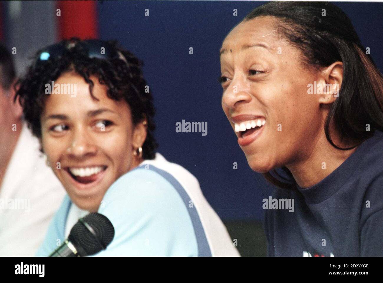 England's middle distance runners Diane Modahl, 800 mtrs (right) and Kelly Holmes, 1500mtrs, at the Commonwealth Games athlete's village in Kuala Lumpur. Stock Photo