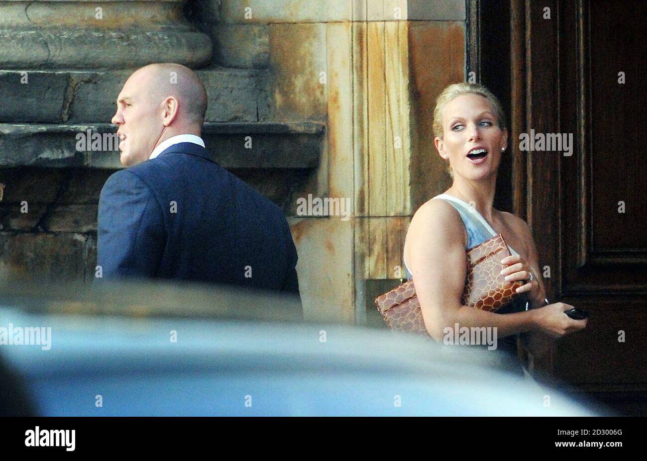 Zara Phillips and Mike Tindall arrive back at the Palace of Holyroodhouse in Edinburgh, Scotland, ahead of the ahead their wedding tomorrow. PRESS ASSOCIATION Photo. Picture date: Friday July 29, 2011. See PA story ROYAL Wedding. Photo credit should read: Tim Ireland/PA Wire Stock Photo
