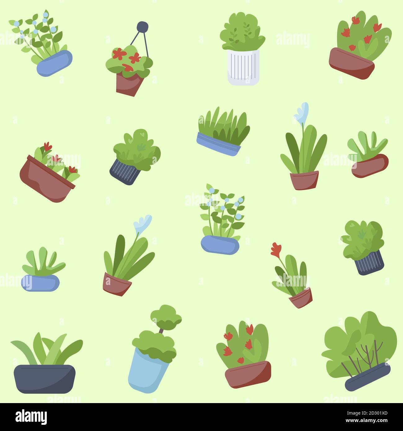 Flowers in pots flat vector seamless pattern. Houseplants background ...