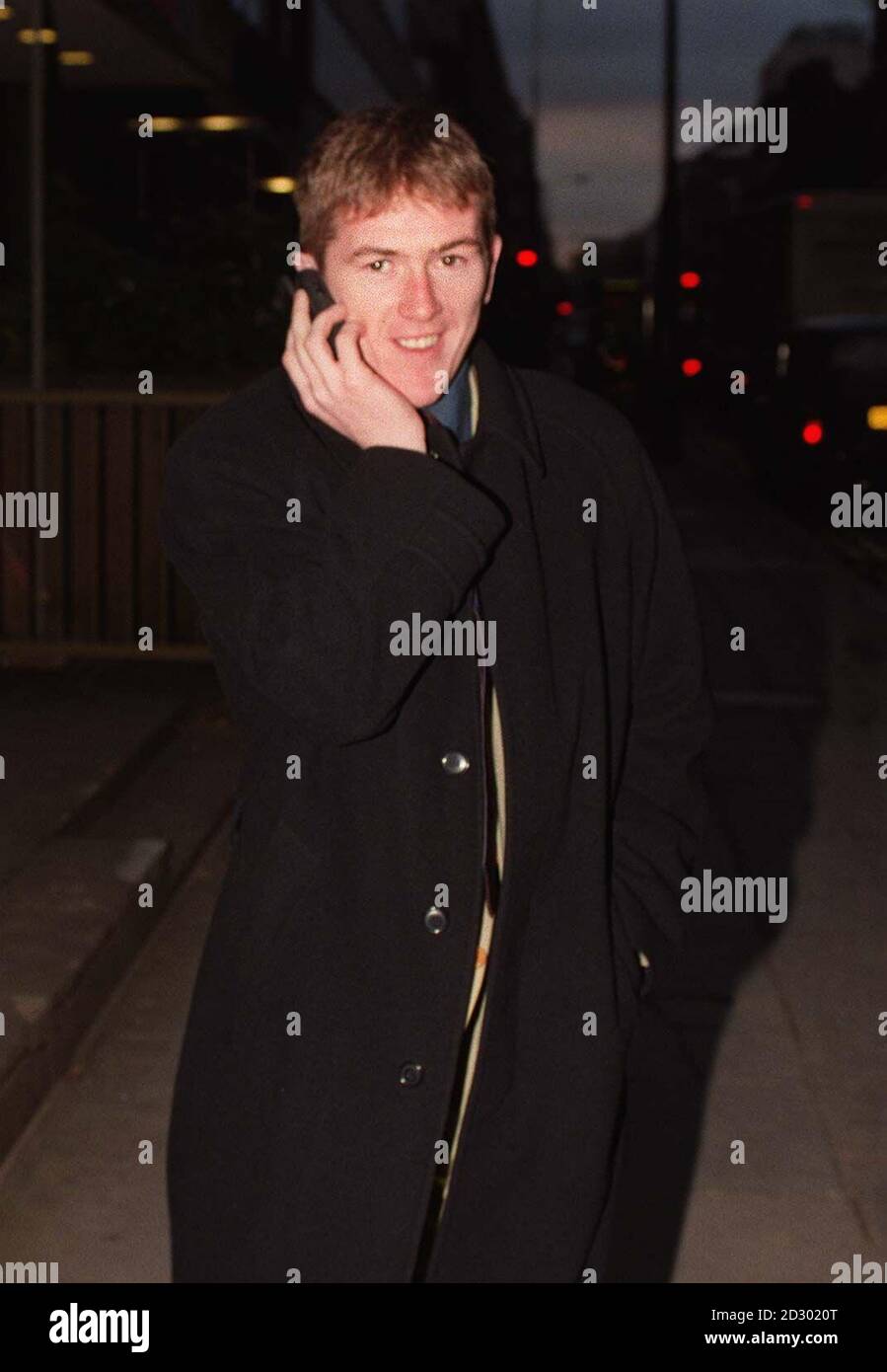 Record-breaking jump jockey Tony McCoy arriving to face the Jockey Club's Disciplinary Committee today (Monday 16th November 1998) where he is expecting a lengthy ban over his controversial use of the whip. McCoy was referred to Portman Square after his fifth whip offence in seven months for his ride on Bamapour at Fontwell last Monday. Photo by Michael Stephens/PA. See PA story Racing McCoy. Stock Photo